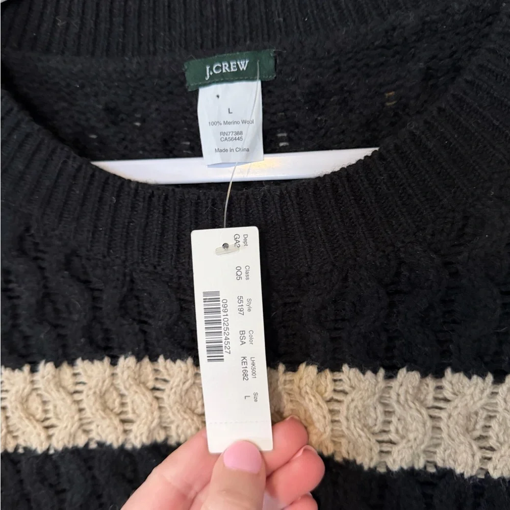 J. Crew Y2K Black & Cream Merino Wool Sweater NEW